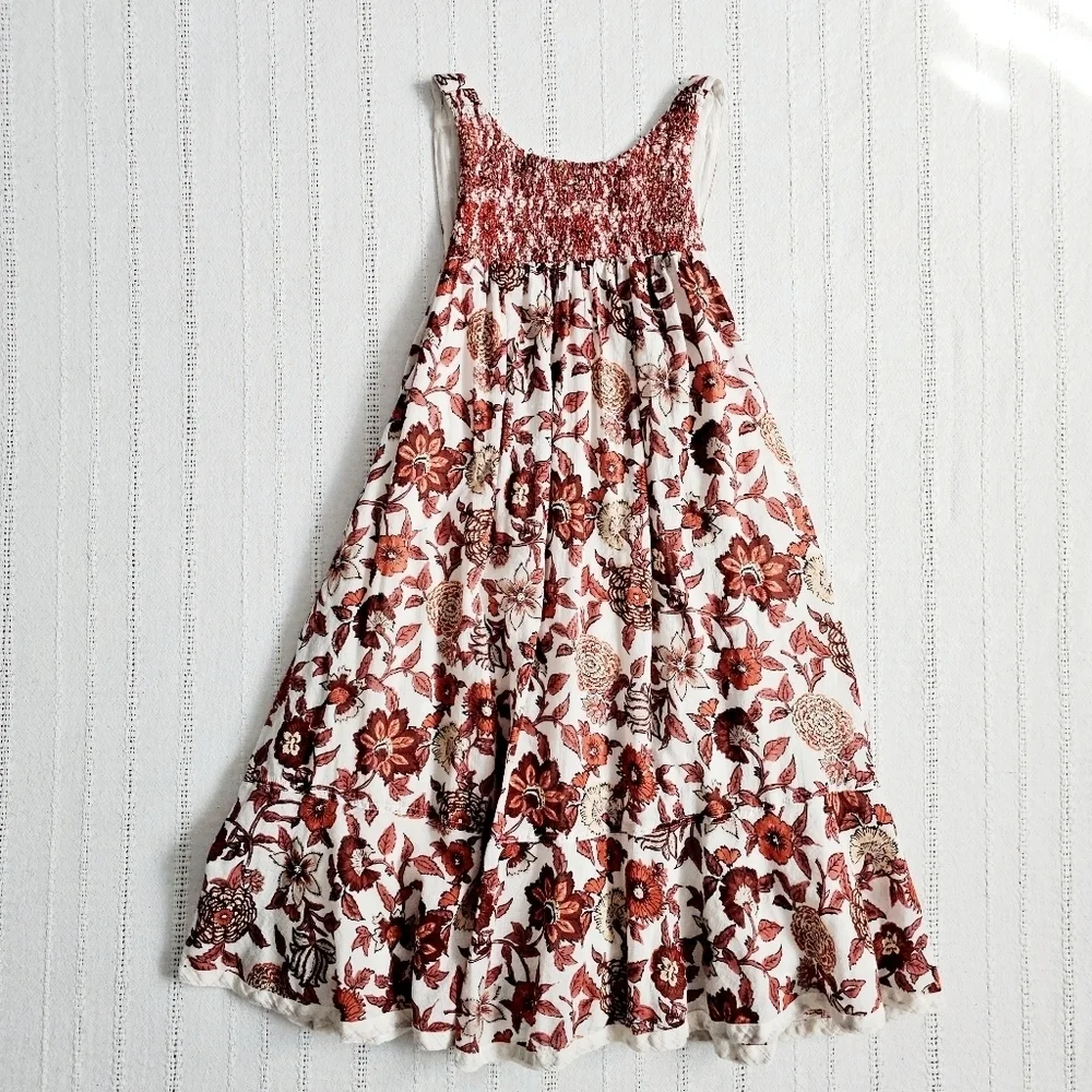 Free People Oh Baby Floral Mini Dress Swing Fully Lined White Cotton Smocked XS